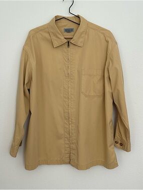 Men's Vintage Lightweight Tan Zip-Front Shirt Jacket - Classic Workwear Style